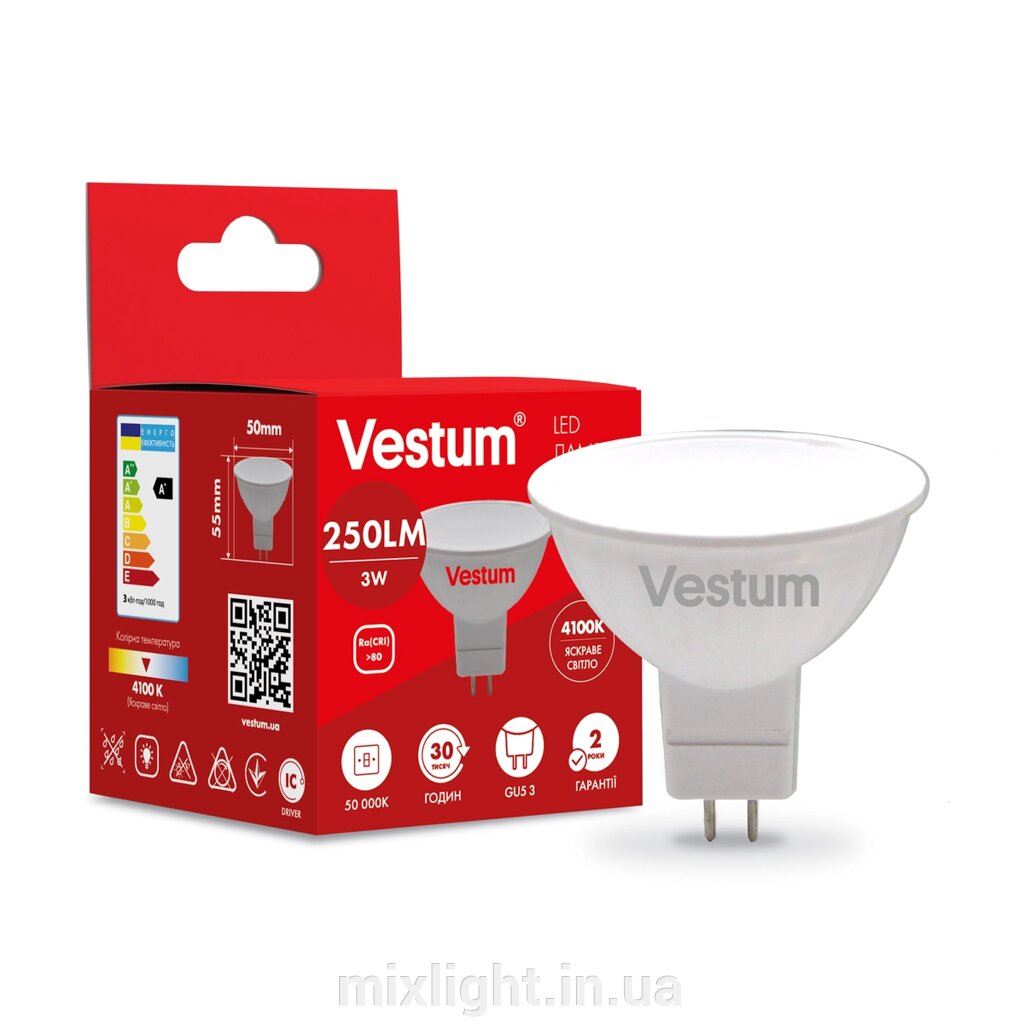 Світлодіодна лампа Vestum MR16 3W 4100K 220V GU5.3 1-VS-1501 від компанії Mixlight - фото 1