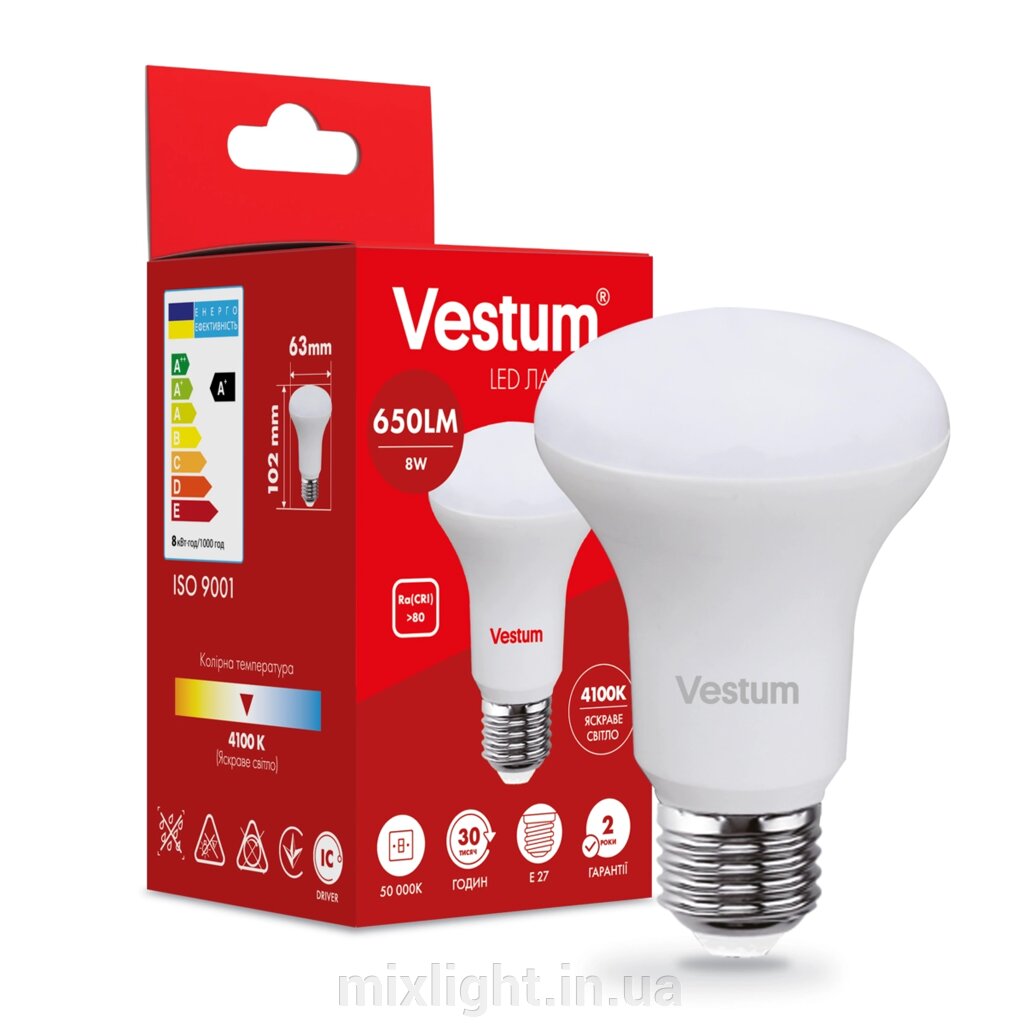 Світлодіодна лампа Vestum R63 8W 4100K 220V E27 1-VS-1403 від компанії Mixlight - фото 1