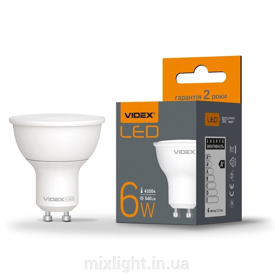 Світлодіодна точкова LED лампа MR16e 6W GU10 4100K VIDEX від компанії Mixlight - фото 1