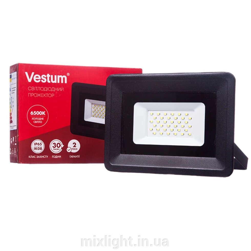 Світлодіодний прожектор LED Vestum 30W 2600Лм 6500K 185-265V IP65 1-VS-3003 від компанії Mixlight - фото 1