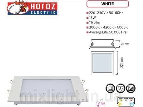 Світлодіодний вбудований світильник квадрат 18W Slim/Sq-18 Horoz 4200K від компанії Mixlight - фото 1