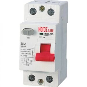 УЗО двополюсний 25A 30mA 230V Safe Horoz Electric 114-003-2025-010