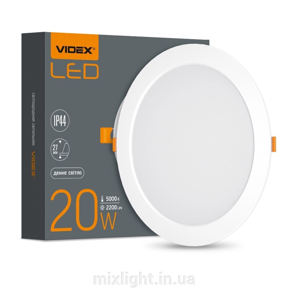 Вбудований LED світильник 20W круглий VIDEX 5000K білий VL-DLBR-205 від компанії Mixlight - фото 1