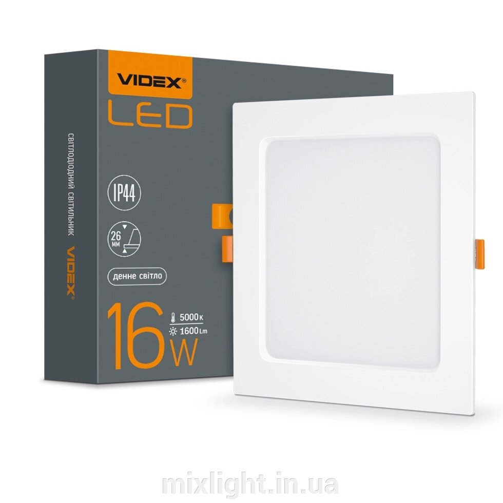 Вбудований LED світильник квадрат 16W VIDEX 5000K білий VL-DLBS-165 від компанії Mixlight - фото 1