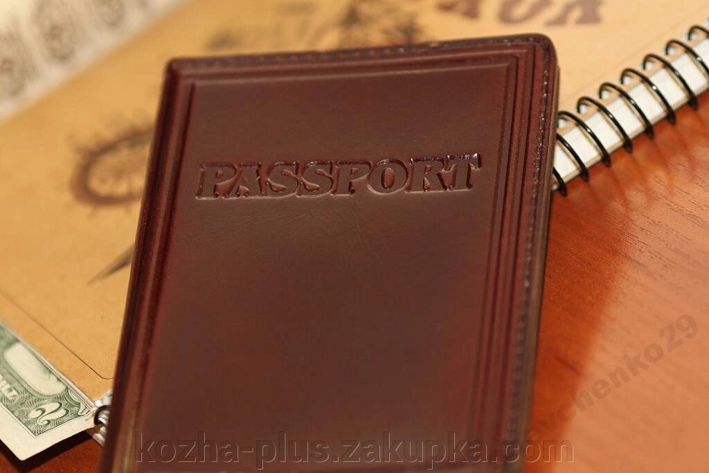 Коричневая кожаная обложка на паспорт ##от компании## ФОП Шевченко - ##фото## 1