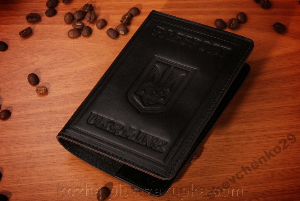 Кожаная черная обложка на паспорт ##от компании## ФОП Шевченко - ##фото## 1