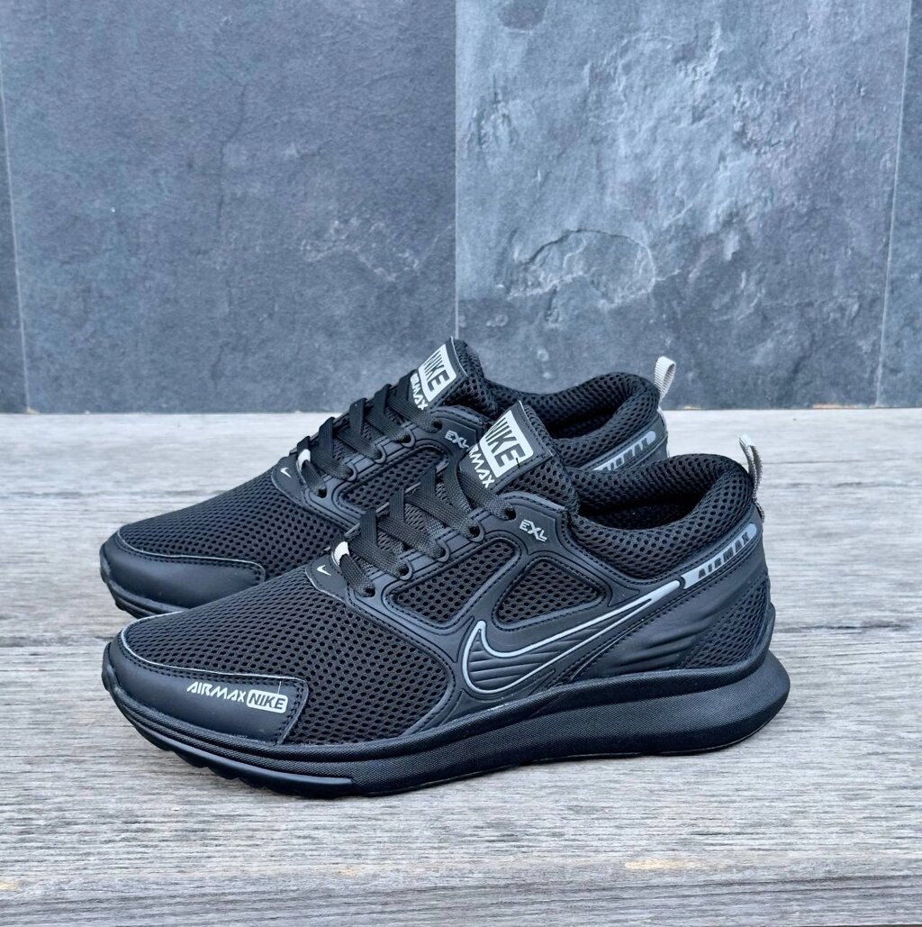 Чоловічі літні кросівки сітка Nike Black чорні від компанії Магазин Смарт-Тайм - фото 1