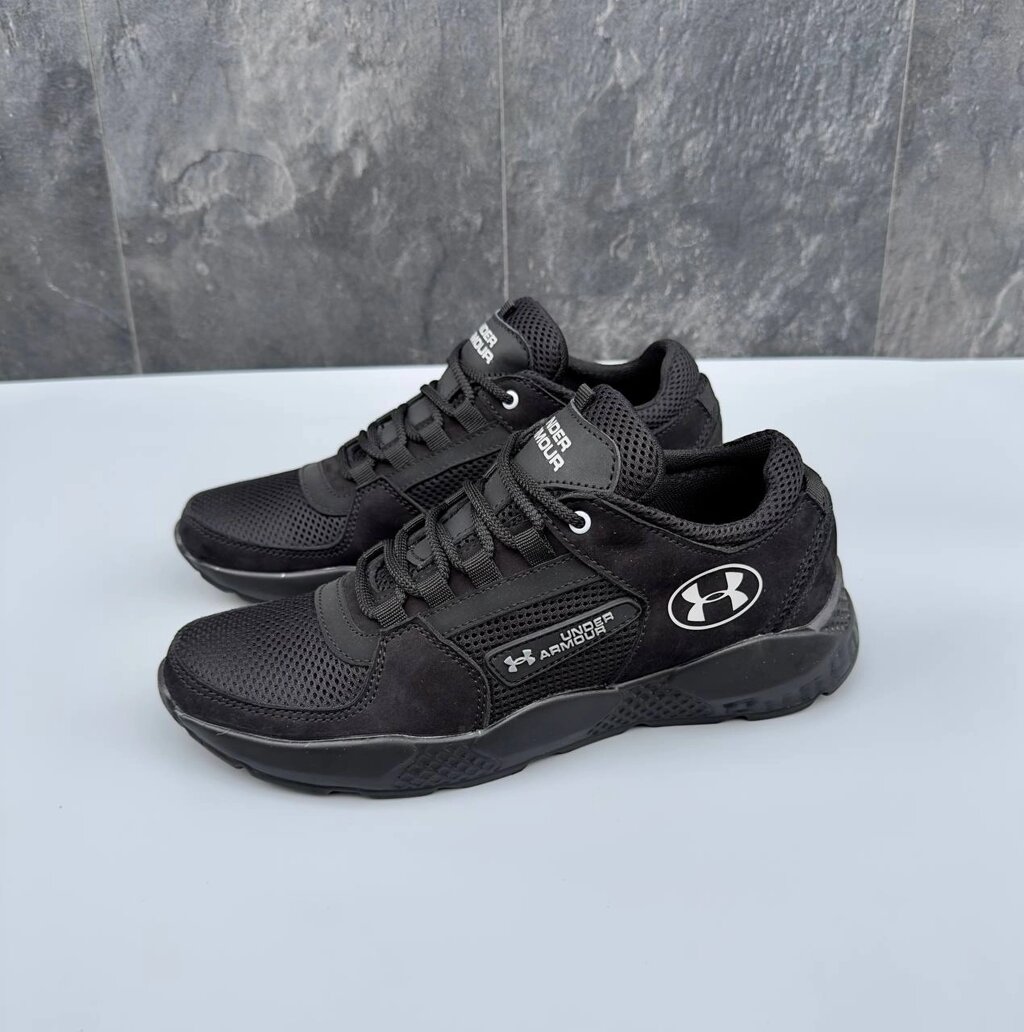 Чоловічі літні шкіряні кросівки Under Armour А-2 Black сітка чорні від компанії Магазин Смарт-Тайм - фото 1