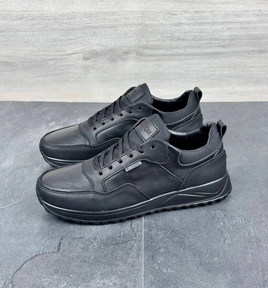 Чоловічі шкіряні кросівки Limiton К5 чорні від компанії Магазин Смарт-Тайм - фото 1