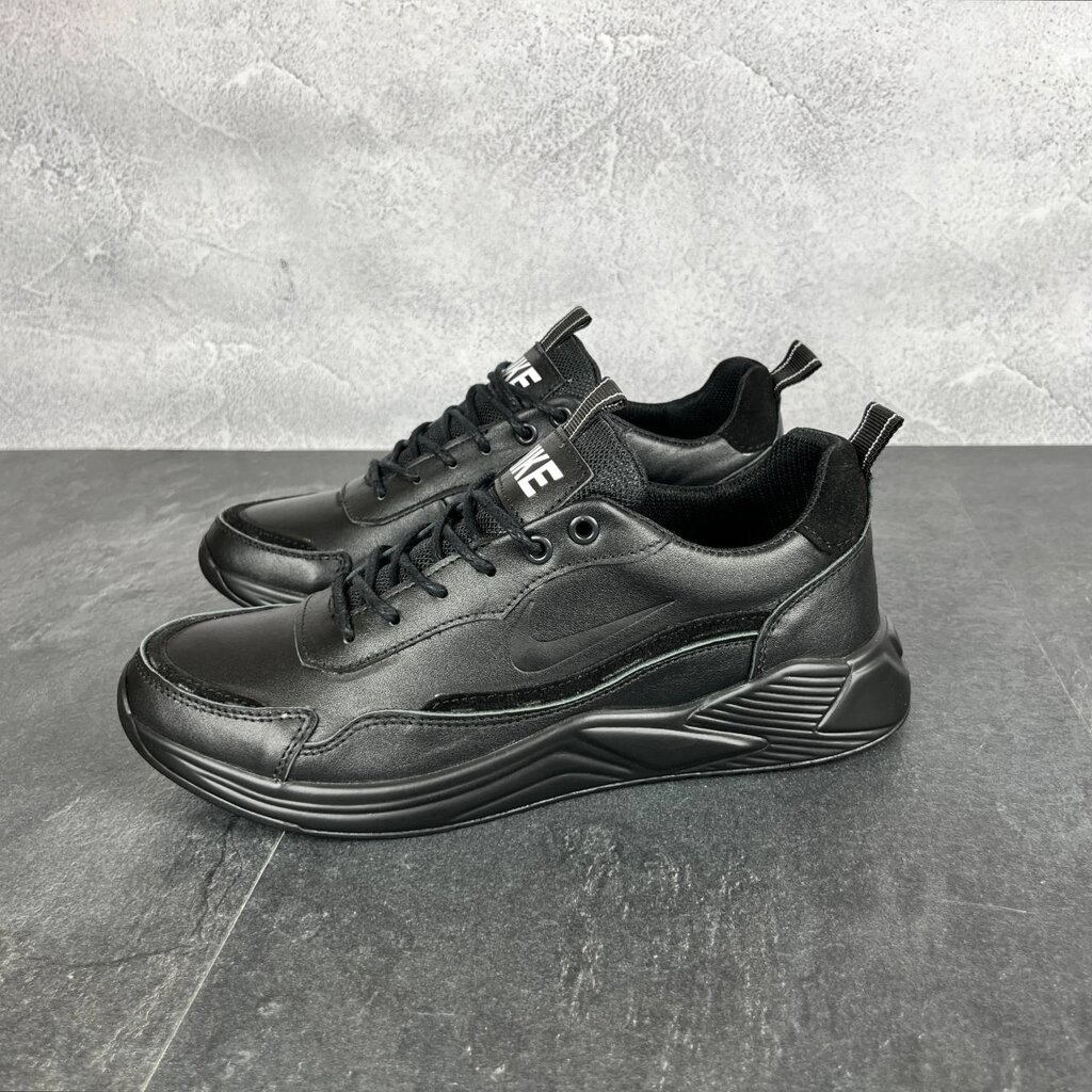 Чоловічі шкіряні кросівки  Nike NK чорні від компанії Магазин Смарт-Тайм - фото 1