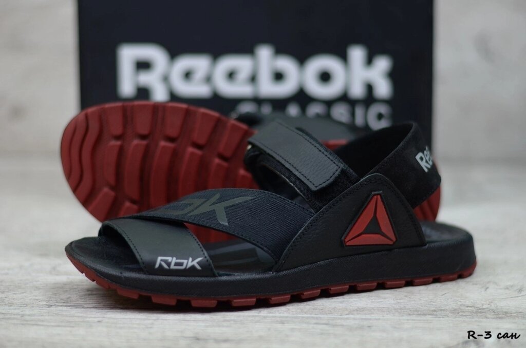 Чоловічі шкіряні сандалі Reebok RBK R-3 чорні з червоним від компанії Магазин Смарт-Тайм - фото 1