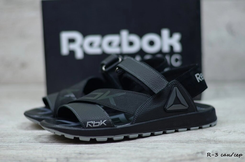 Чоловічі шкіряні сандалі Reebok RBK R-3 чорні з сірим від компанії Магазин Смарт-Тайм - фото 1