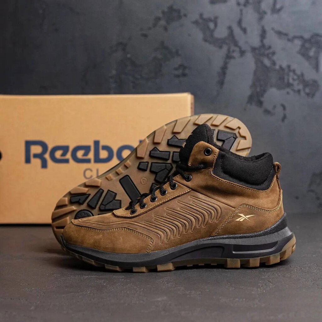 Чоловічі зимові шкіряні кросівки Reebok R-07 Olive олива від компанії Магазин Смарт-Тайм - фото 1