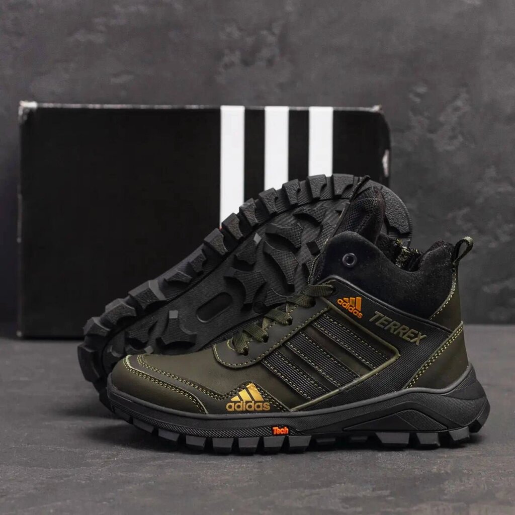 Дитячі підліткові зимові шкіряні черевики Adidas Winter 523 Terrex Green хакі від компанії Магазин Смарт-Тайм - фото 1