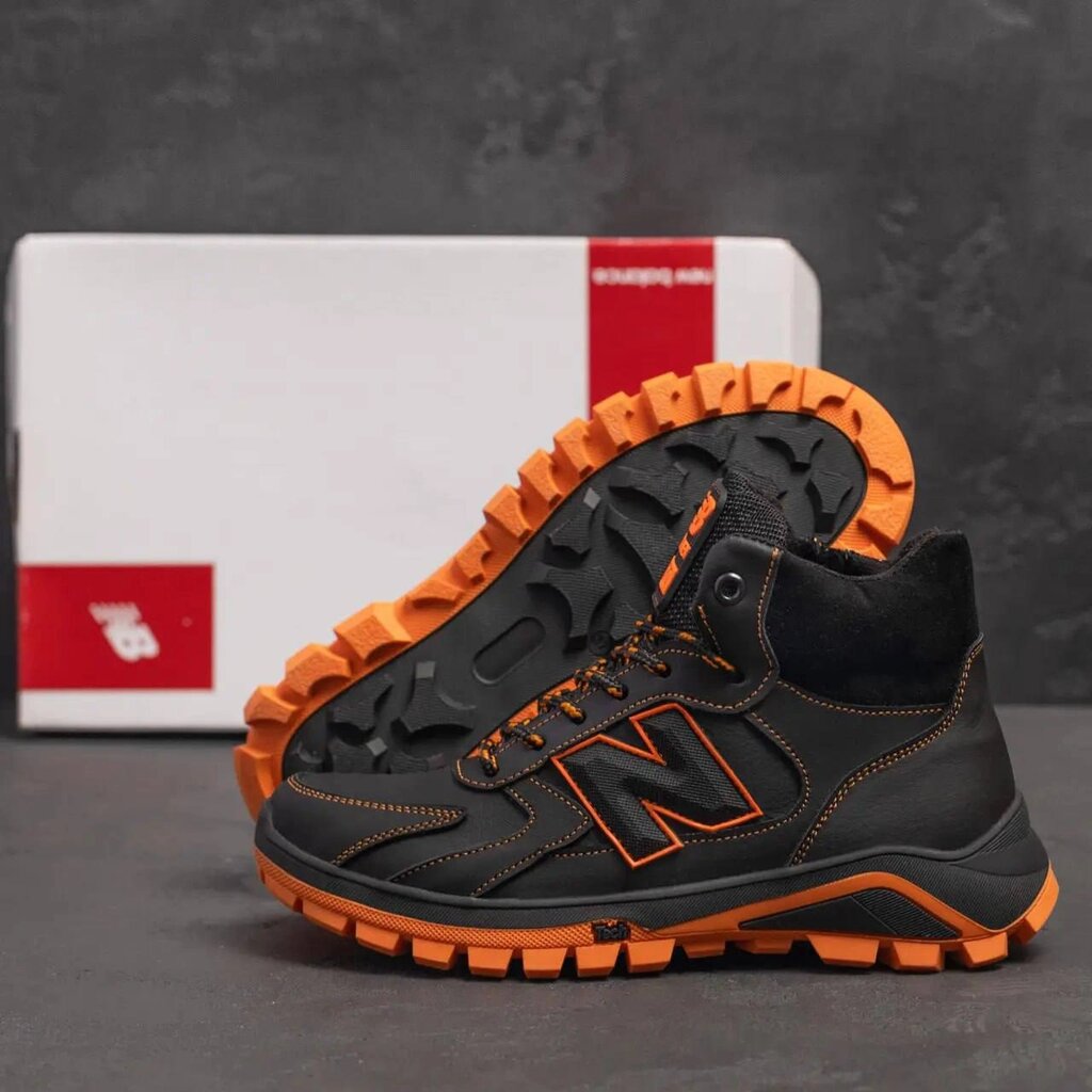 Дитячі підліткові зимові шкіряні кросівки NB Winter Orange 342 чорні від компанії Магазин Смарт-Тайм - фото 1