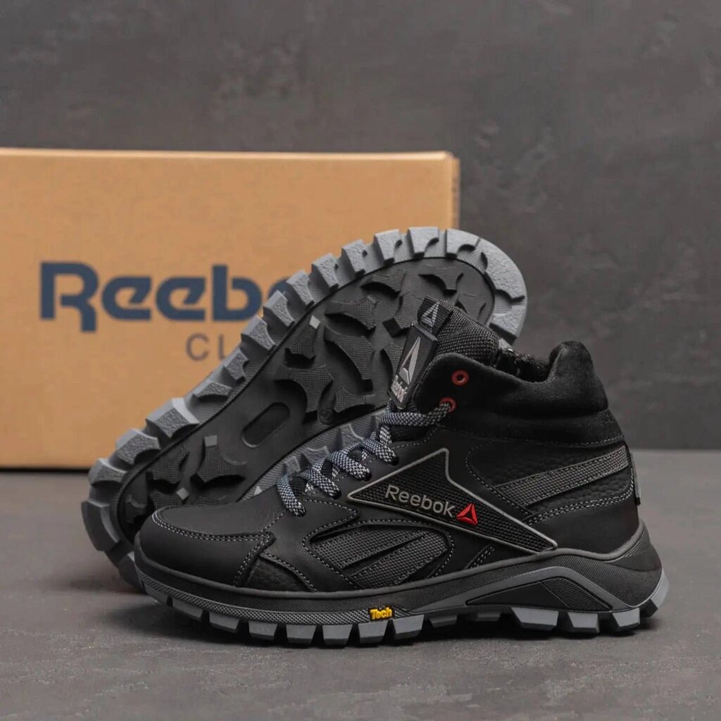 Дитячі підліткові зимові шкіряні кросівки Reebok 210 Grey чорні від компанії Магазин Смарт-Тайм - фото 1