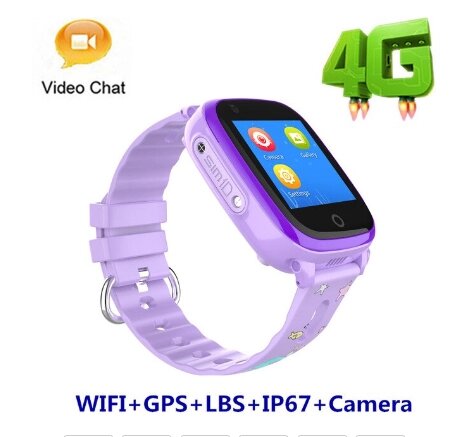 Дитячі розумні годинник з відео дзвінком Smart Watch DF33z Q500 4G GPS з ліхтариком водонепроникні фіолетові від компанії Магазин Смарт-Тайм - фото 1