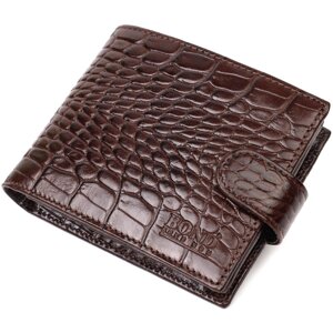 Фактурний чоловічий горизонтальний гаманець з натуральної шкіри з тисненням під крокодила BOND 22009 Коричневий