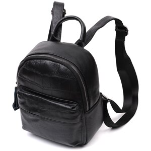 Компактний стильний рюкзак із натуральної шкіри Vintage 22434 Чорний