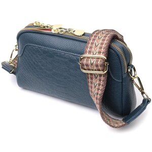 Модна сумка на два відділення із натуральної шкіри Vintage 22355 Синя
