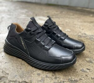 Чоловічі шкіряні кросівки NVS 003 crazy black чорні