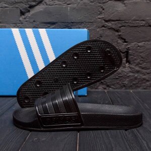 Чоловічі шкіряні літні шльопанці Adidas М 110-0 black чорні