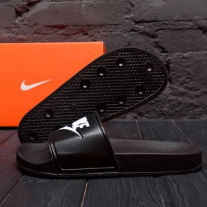 Чоловічі шкіряні літні шльопанці Nike М 100-1 black чорні