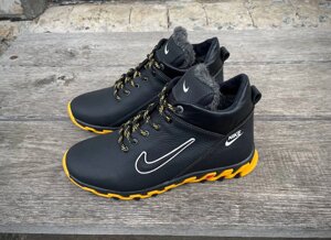 Чоловічі шкіряні зимові кросівки Nike N 229 чорні з жовтим