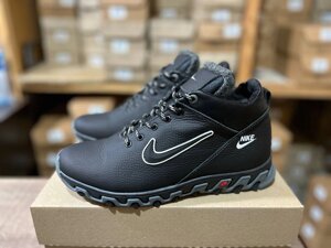 Чоловічі шкіряні зимові кросівки Nike N223 чорні