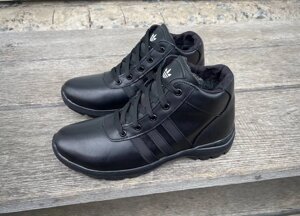 Чоловічі зимові шкіряні черевики Adidas А-5 чорні