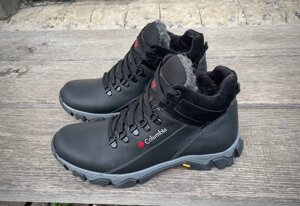 Чоловічі зимові шкіряні черевики М-4747 прошиті чорні
