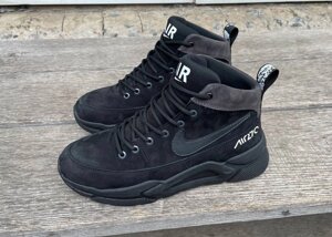 Чоловічі зимові шкіряні черевики Nike 537 нубук чорні