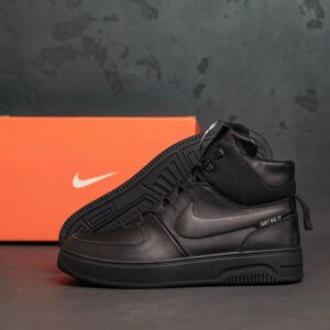 Чоловічі зимові шкіряні черевики Nike NВ141 Black чорні