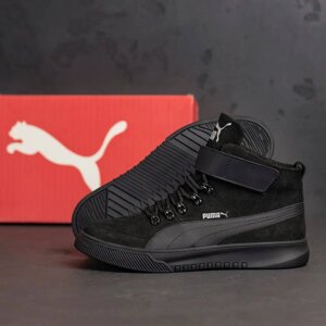 Чоловічі зимові шкіряні черевики Puma РВ312 Black нубук чорні