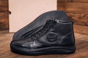 Чоловічі зимові шкіряні черевики Timberland 117 Black чорні