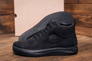 Чоловічі зимові шкіряні черевики Timberland 117 Black нубук чорні