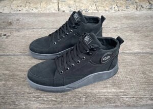 Чоловічі зимові шкіряні черевики UGG 30 нубук чорні з сірим