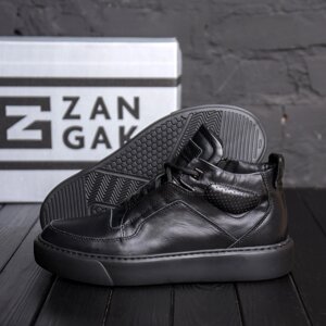 Чоловічі зимові шкіряні черевики ZG 0703 Black Exclusive чорні