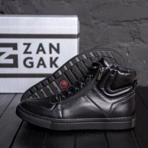 Мужские зимние кожаные ботинки ZG 0920 Black Night New чёрные