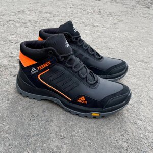 Чоловічі зимові шкіряні кросівки Adidas A1 Orange чорні