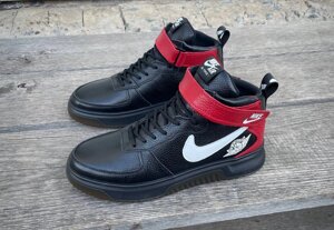 Чоловічі зимові шкіряні кросівки Nike Б01-06 / 5 чорні з червоним
