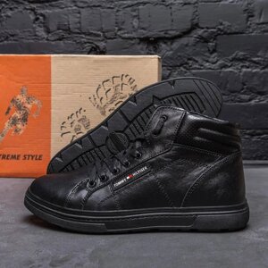 Чоловічі зимові шкіряні черевики Tommy Hilfiger TH Black чорні