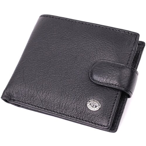 Чоловічий горизонтальний гаманець середнього розміру із натуральної шкіри ST Leather 22484 Чорний