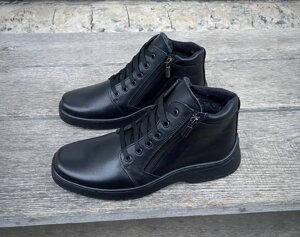 Чоловічі зимові шкіряні черевики CLASSIC B25 чорні прошиті