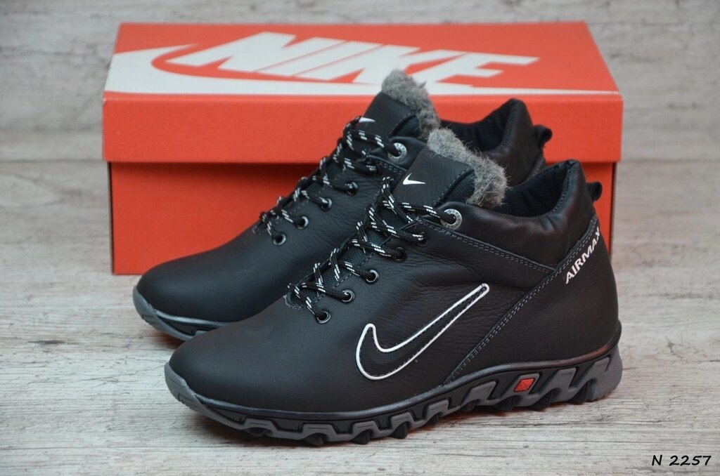 Дитячі зимові шкіряні кросівки Nike N 2257 підліткові чорні - порівняння