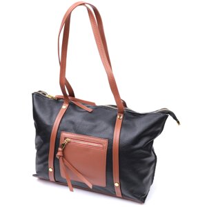 Дивовижна двоколірна жіноча сумка із натуральної шкіри Vintage 22303 Чорний