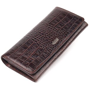 Місткий гаманець для жінок з натуральної фактурної шкіри з тисненням під крокодила CANPELLINI 21608 Коричневий
