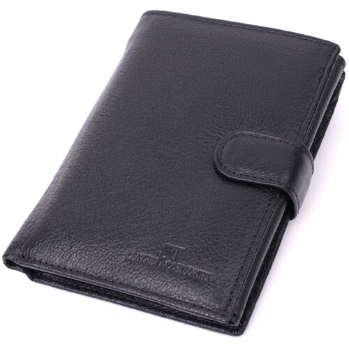 Місткий чоловічий гаманець із блоком під документи з натуральної шкіри ST Leather 22491 Чорний
