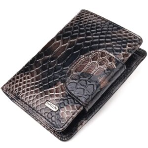 Місткий вертикальний жіночий гаманець з натуральної шкіри з тисненням під змію CANPELLINI 21676 Різнобарвний