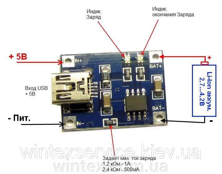 Модуль заряду li-on акумуляторів TP4056 mini USB від компанії Сервісний центр WINTEX - фото 1